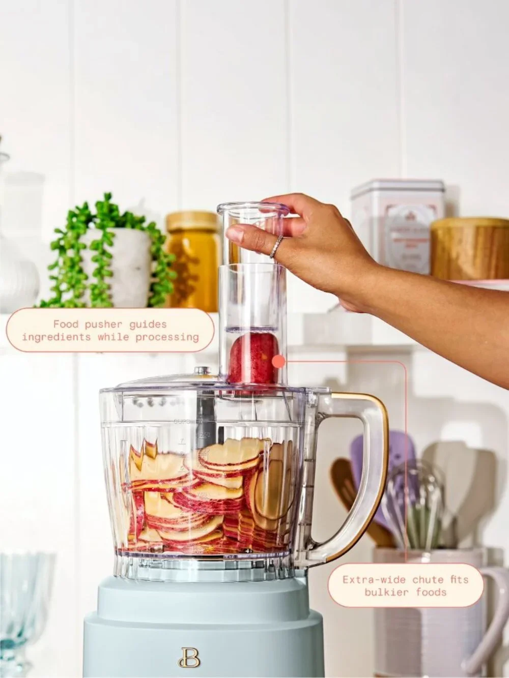 Beautiful 10-Cup Food Processor with Accessories Hydrangea Blue Drew Barrymore
